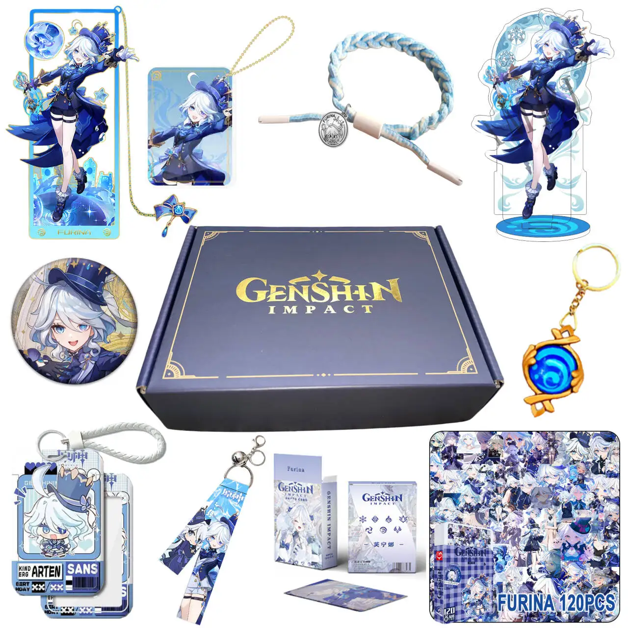 Genshin Impact Fontaine Furina Gift Set Box Include Keychain Xiao Ganyu Hutao Kazuha Klee Neuvillette Wriothesley Wanderer