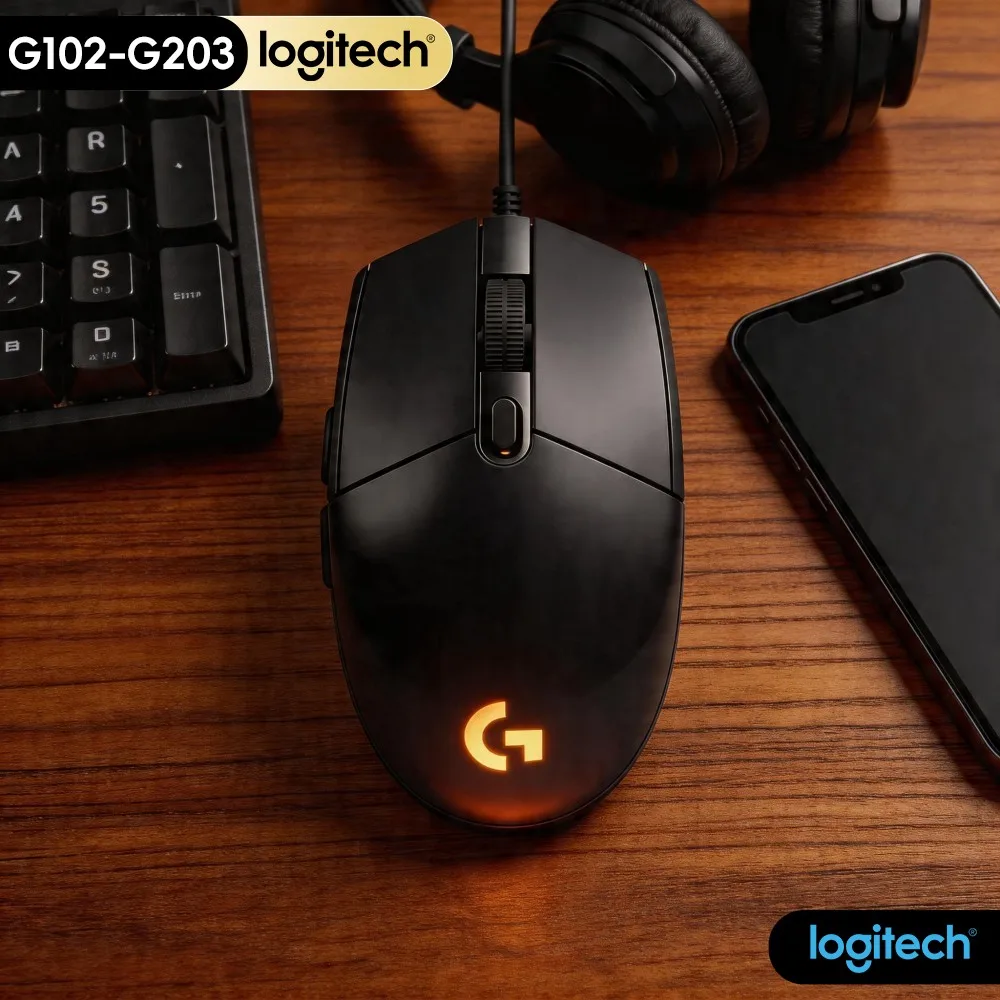 G102 Logitech G203 Gaming Mouse, Classic Black With Dynamic RGB Lights, 6 Buttons, Fast Response, For Esports