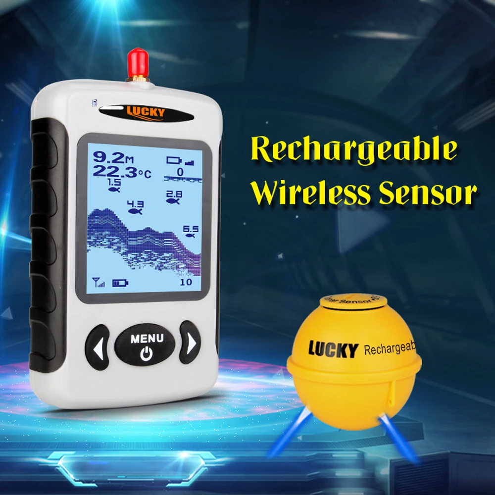 LUCKY Portable Professional Sounder Wireless Sonar Fish Finder Fishing Probe Detector Fishfinder with Dot Matrix