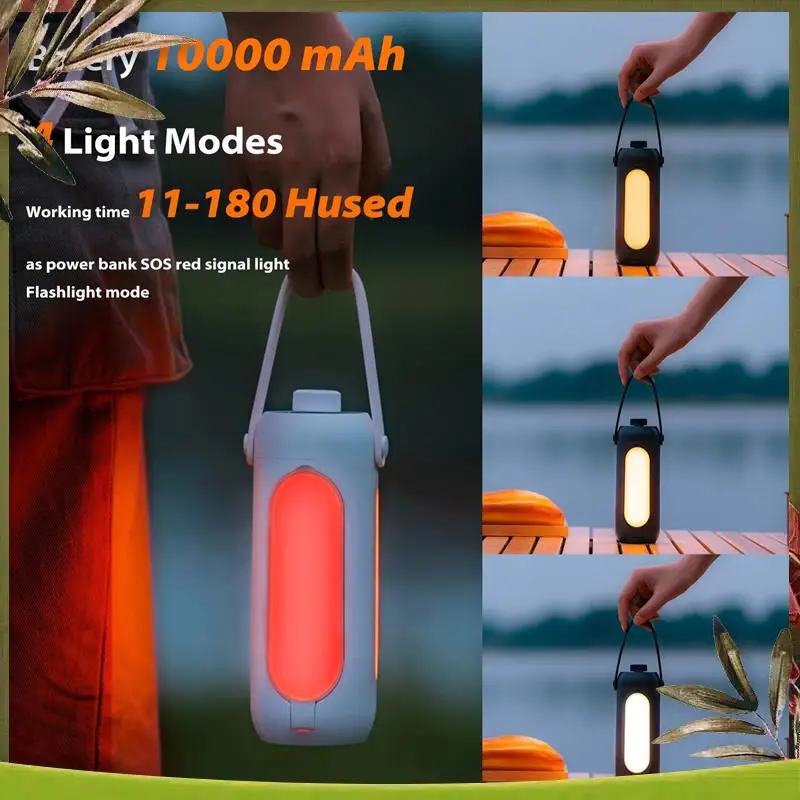 

Outdoor Camping Light Folding Portable Rechargeable 10000Mah Hanging Tent Lamp Hanging Lantern LED Flashlight Durable