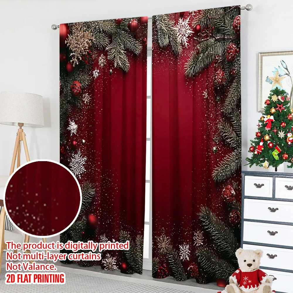 2 قطعة 2D الطباعة المسطحة عيد الميلاد الساخن ستائر الحفلات عيد الميلاد الأضواء الرقمية المطبوعة البوليستر الستائر احتفالية ل