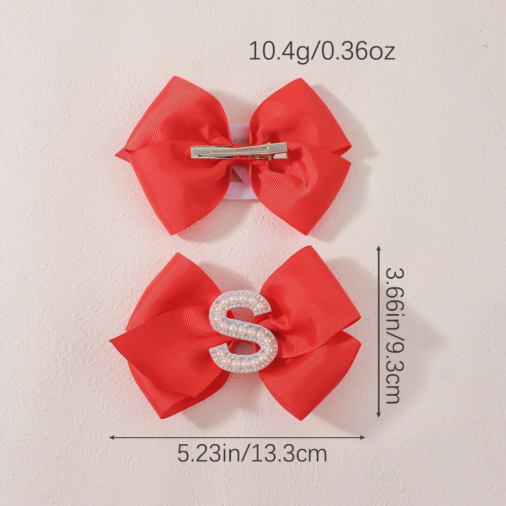2026 New Fashion 26 Letter Rhinestone Imitation Pearl Hair Clip For Women Girls Sweet Pink White Red Ribbon Bow Hair Barrettes - view 5