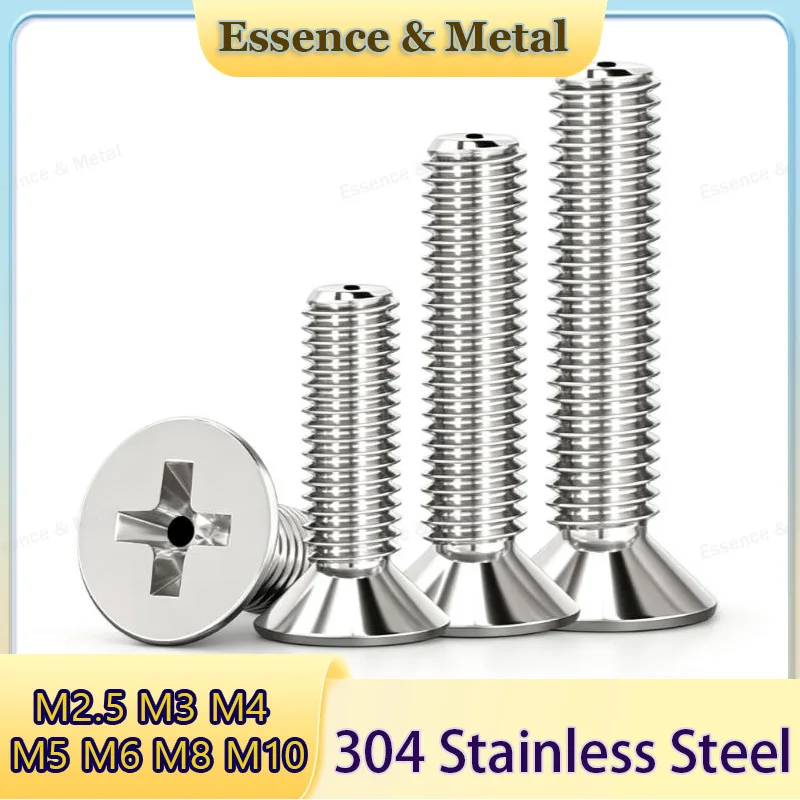 10/20PCS 304 Stainless Steel Through Hole Countersunk Head Cross Screws M2.5 M3 M4 M5 M6 M8 M10 Flat Head Cross Hollow Screws