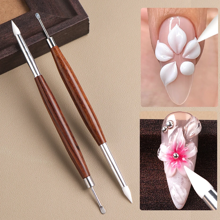 Doppelseitiger Nagelmodellierstift mit Silikonspitze, Nagelkunst-Pinsel, professionelles Maniküre-Werkzeug für Nagelverlängerung und Gel-Lack. – Detail 2