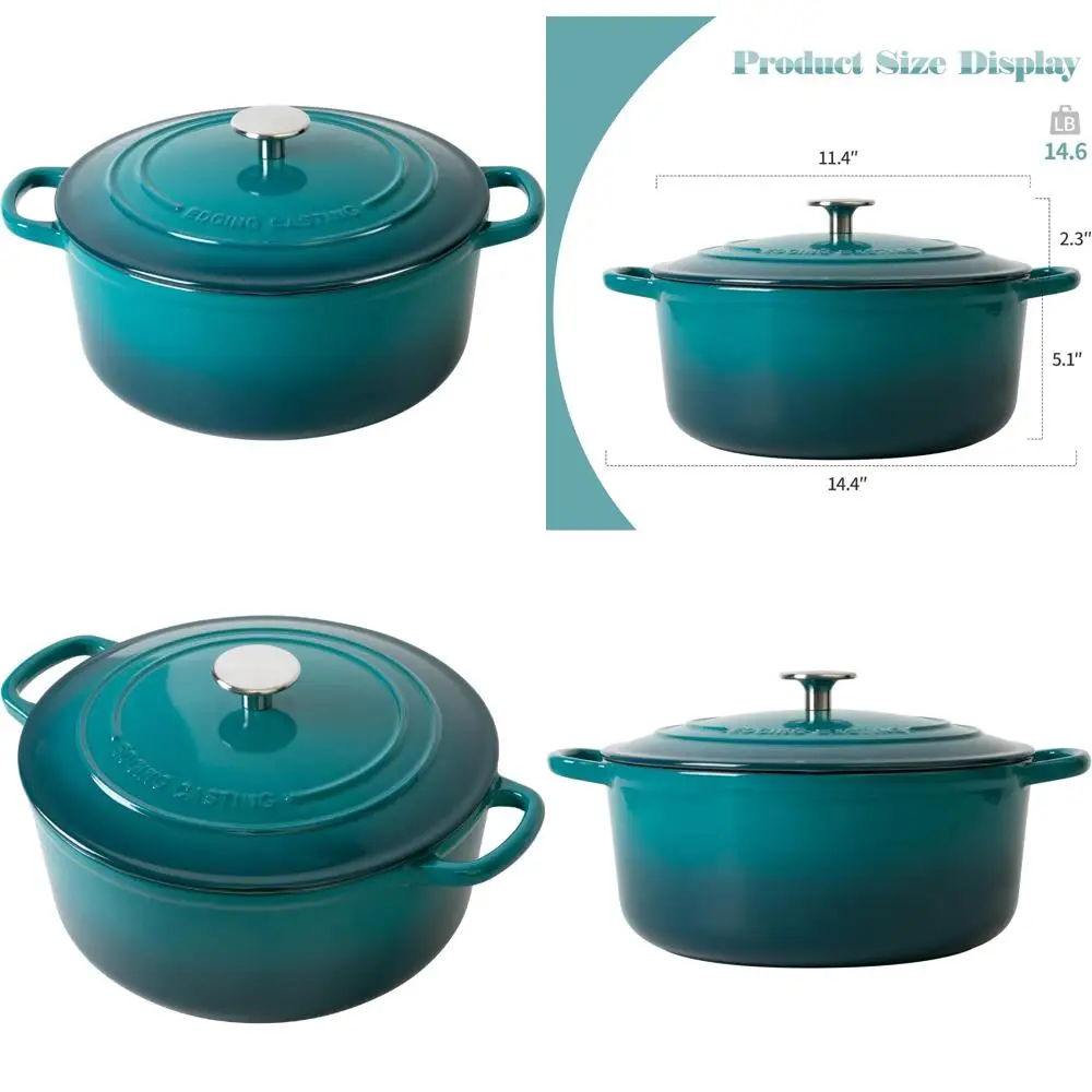 

7-квартная круглая эмалированная чугунная голландская духовка с двумя ручками для выпечки и приготовления хлеба, темно-голубой, идеально подходит для домашнего хлеба Ov