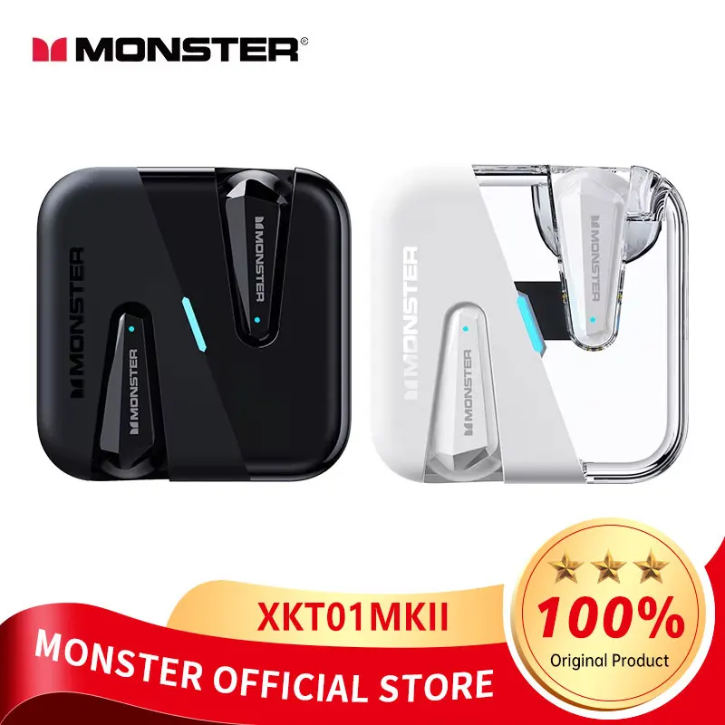 Monster XKT01MKII TWS Earphones Wireless Bluetooth 5.4 Earbuds Sport Gamer Headphones Noise Reduction Headset With Mic