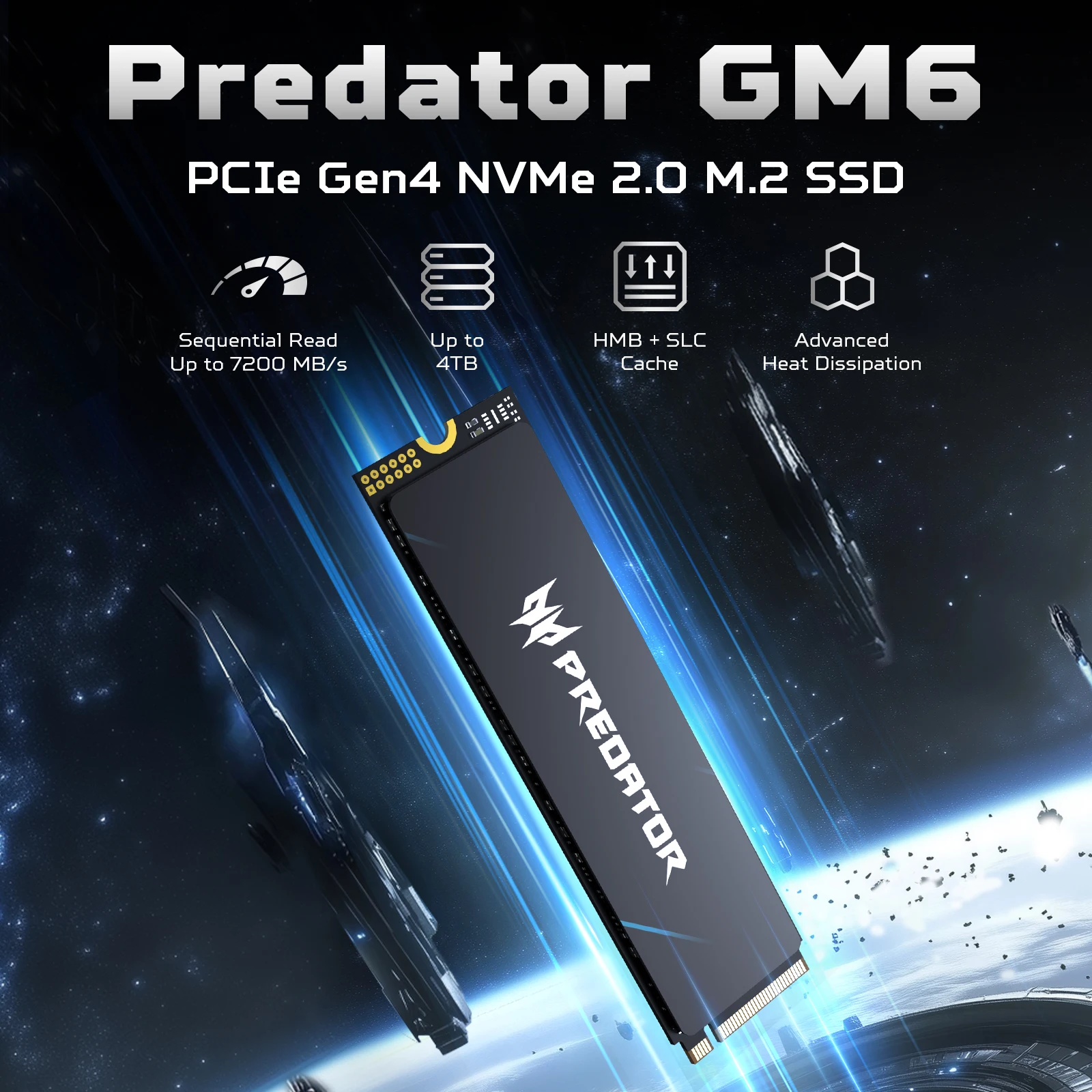 

ACER PREDATOR GM6 NVMe SSD, 1TB/2TB M.2 2280 Game Drive, Read Speed up to 7200MB/s, PCIe Gen4 NVMe, High Performance Gaming
