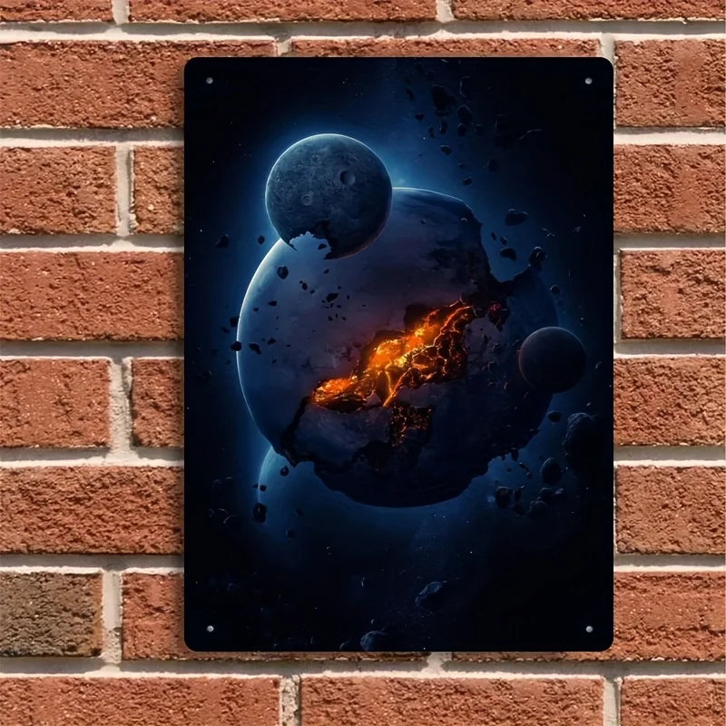 Cosmic Iron Wall Art - Retro Metal Tinplate Sign with Planets and Stars, Classic Space-Themed Decor for Home, Bar, Cafe, Garage