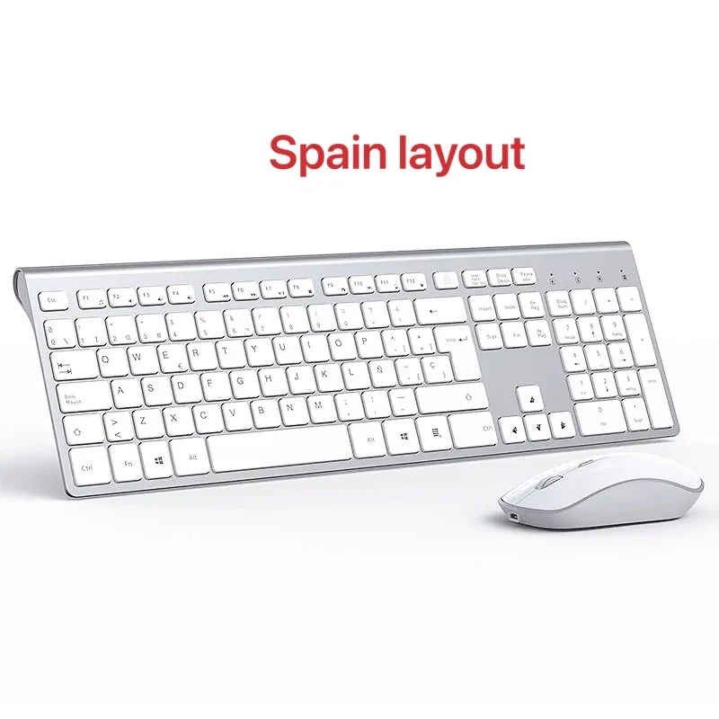 Teclado y Raton Inalámbrico Español,Ergonómico Con USB 2,4GHz Silencio Teclados Para Apple, MINI y TV