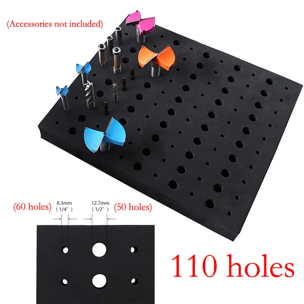 Tempat Penyimpanan Bit Router 110 Bit Organizer Busa Kepadatan Tinggi untuk Bit Shank 1/2 Inci dan 1/4 Inci Portabel
