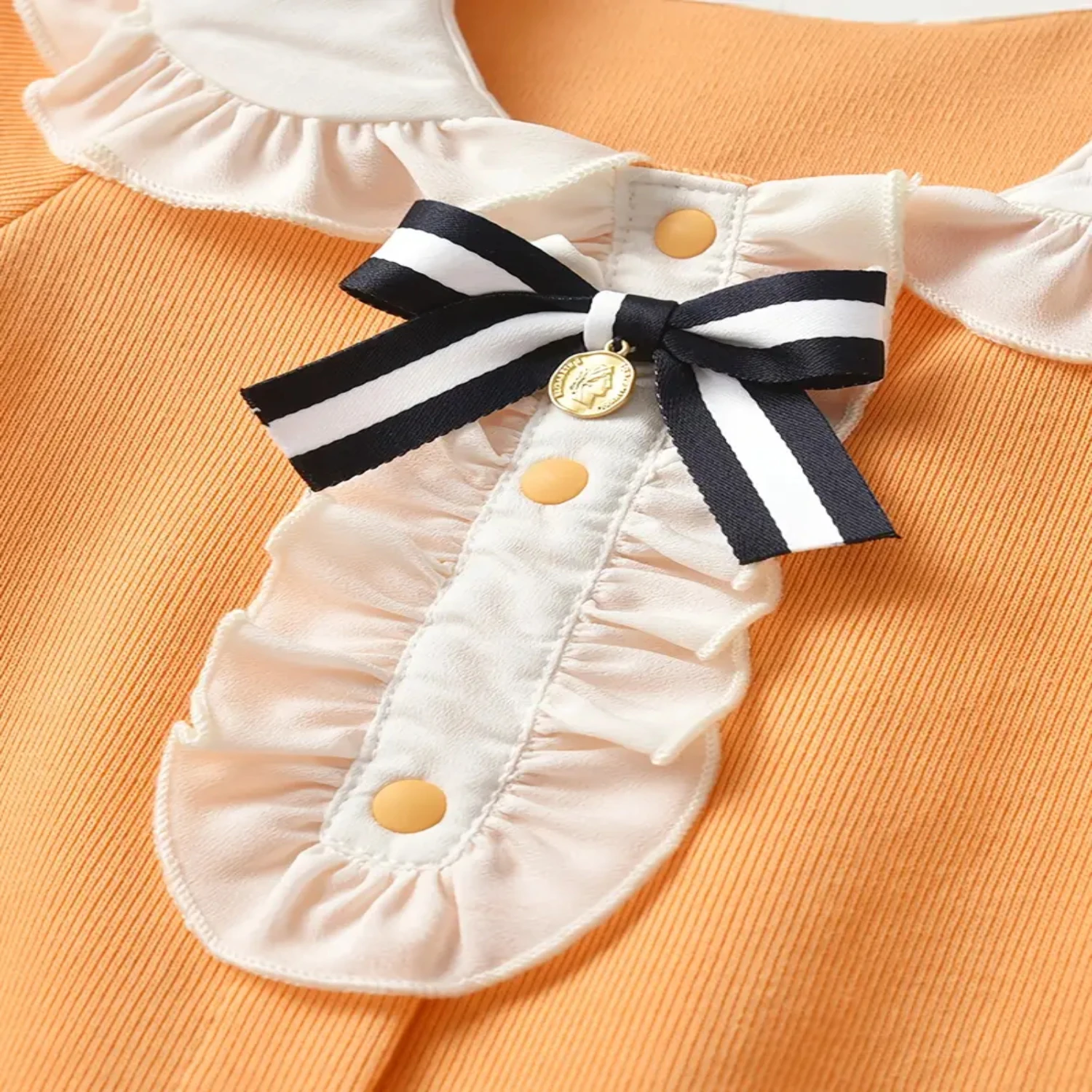 Long Sleeve Ruffled Bow Doll Collar Romper Jumpsuit - Trendy Baby Girls Fashion