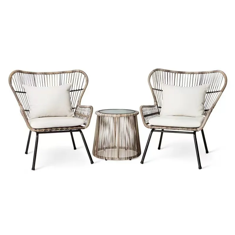 Outdoor rattan table and chair combination, garden courtyard terrace coffee table three-piece set