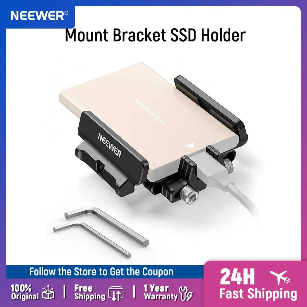 NEEWER Mount Bracket SSD Holder with Cold Shoe Cable Clamp, 1.6