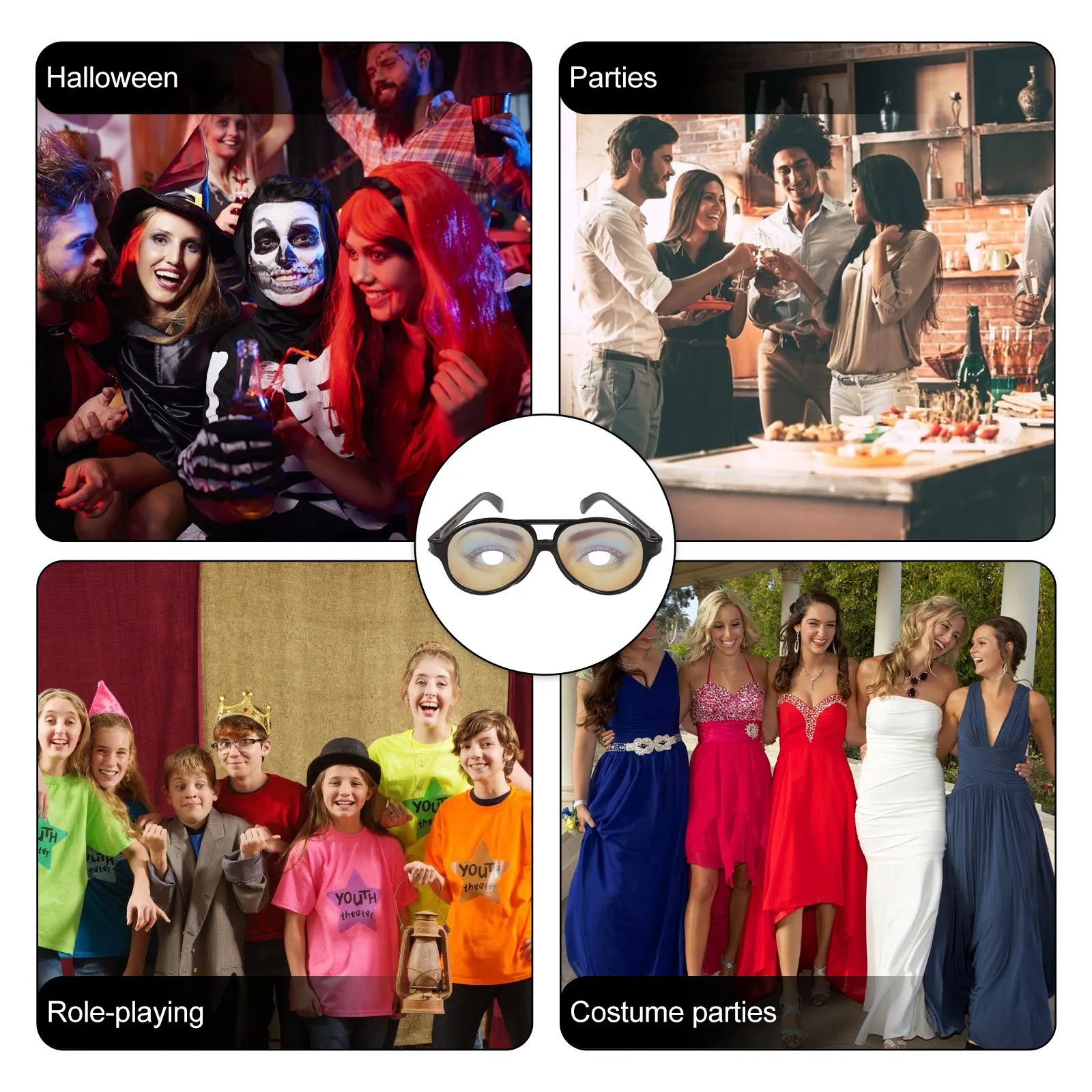 

Funny Glasses Big Frame Prank Eyewear For Halloween Party Cosplay Masquerade Trick Props Lightweight Novelty