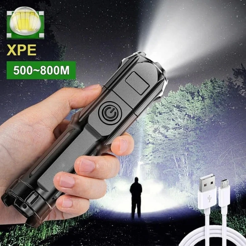 Super Bright Rechargeable Flashlight Adjustable Powerful Flash Light Waterproof Handheld Torch Outdoor Camping Fishing Lanterns