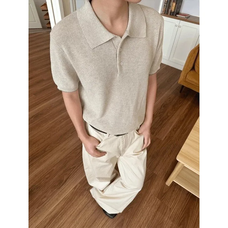 2025 الصيف بلون متماسكة قميص بولو الرجال قصيرة الأكمام التلبيب الياقة تنفس المحملة خفيفة الوزن و تمتد صالح الشارع الشهير #4