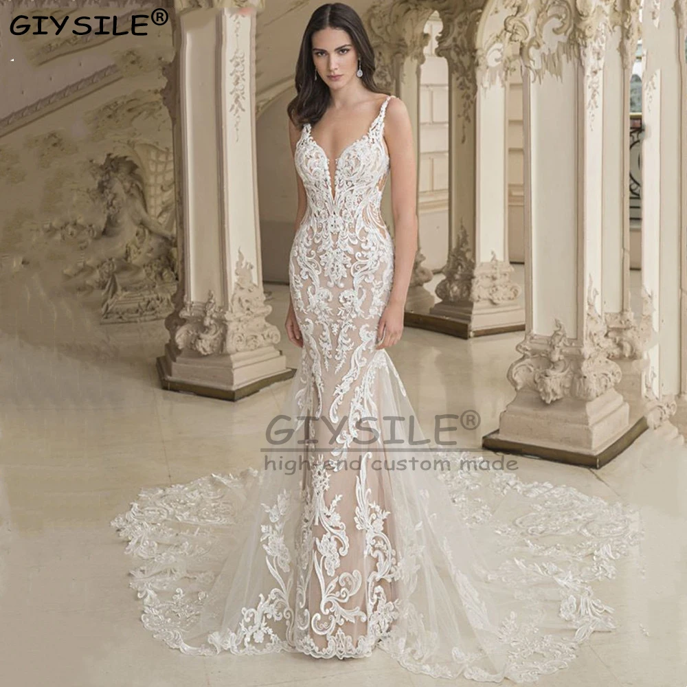 

GIYSILE Customized Sleeveless Mermaid Boho Wedding Dresses For Women 2025 Sexy Backless Trumpet Bride Champagne Bridal Gowns