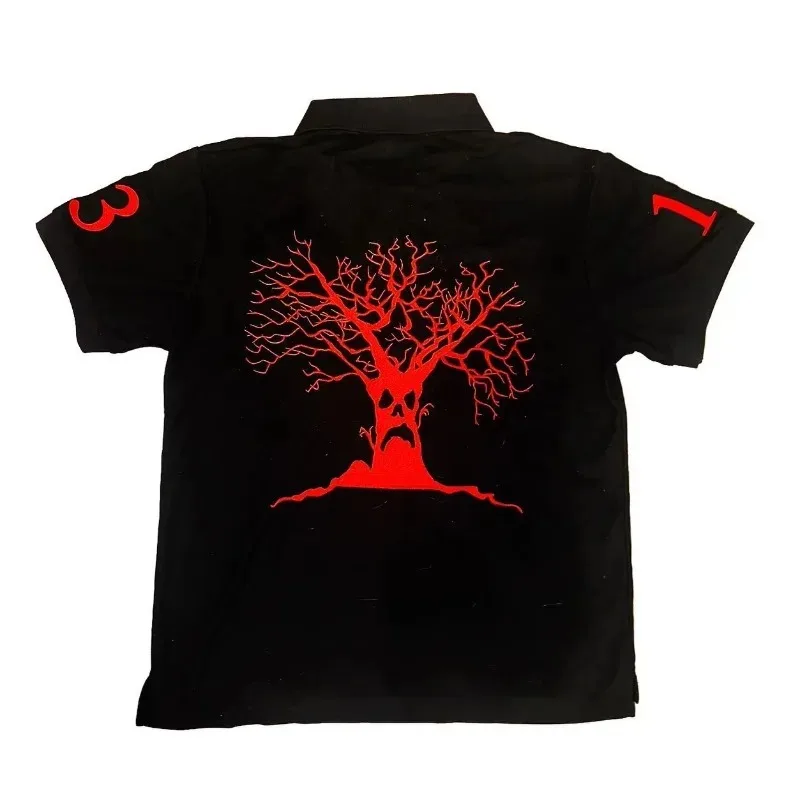 Men's casual cotton top baseball jersey Haunted Mound Polo shirt American retro street hip-hop short sleeved Y2k