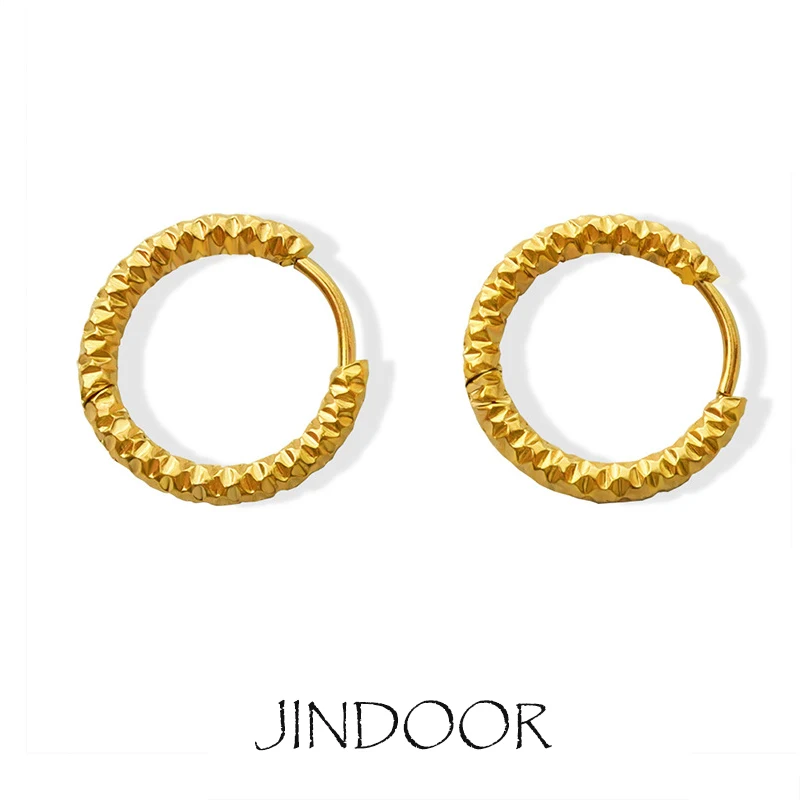 JINDOOR Titanium Steel Plated 18k Gold Trendy Pleated Small Hoops, Classic Silver Ladies Earrings