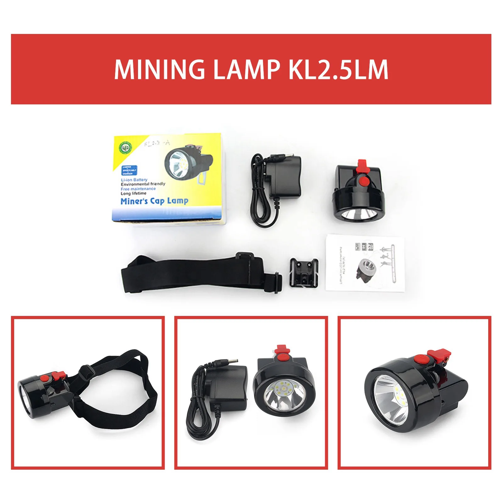 1W Mining Lamp Kl2.8lm Integrated Miners Headlamp LED Cordless High Power Miner Lamp High/middle/low