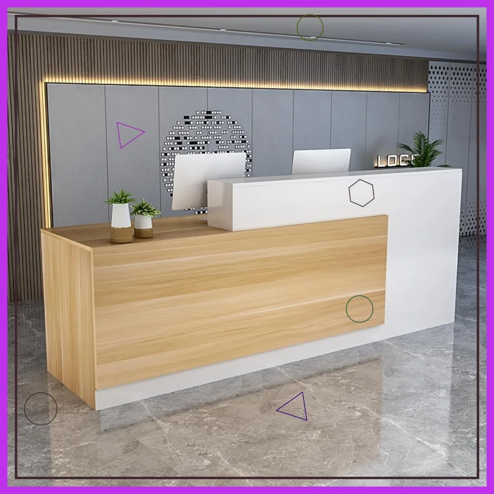 Moderner Empfangstresen mit abschließbaren Schubladen, Holz-Büro-Empfangstheke für Einzelhandel/Schönheitssalon/Lobby