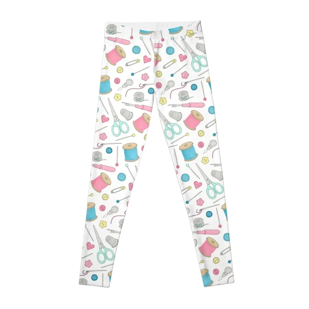 

Sewing Notions pattern - cotton reels, scissors, buttons and pins Leggings Women's gym flared Womens Leggings