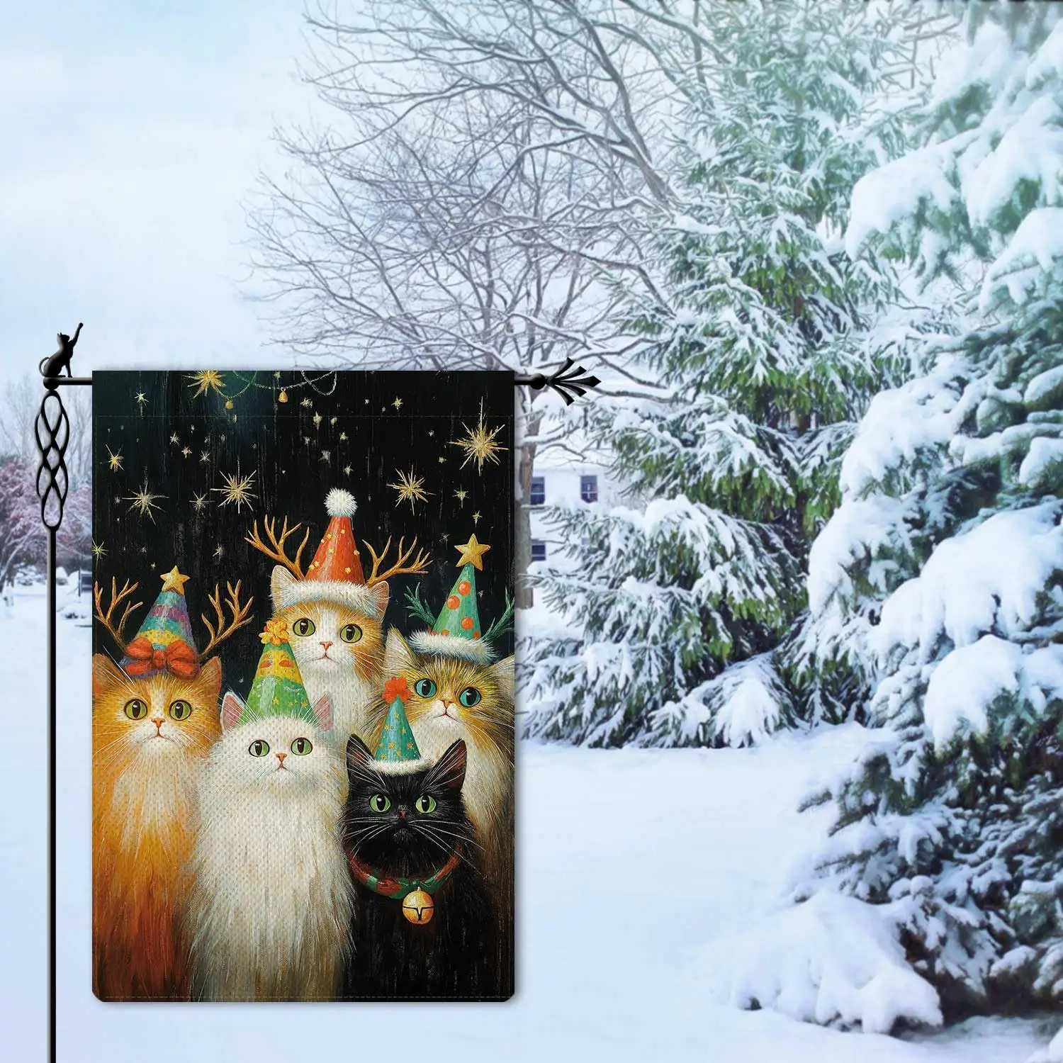 Merry Christmas Garden Flag Cute Kitty Garden Flag Christmas Gift Vertical Double Sided Rustic Farmland Burlap Yard Lawn Out yyi