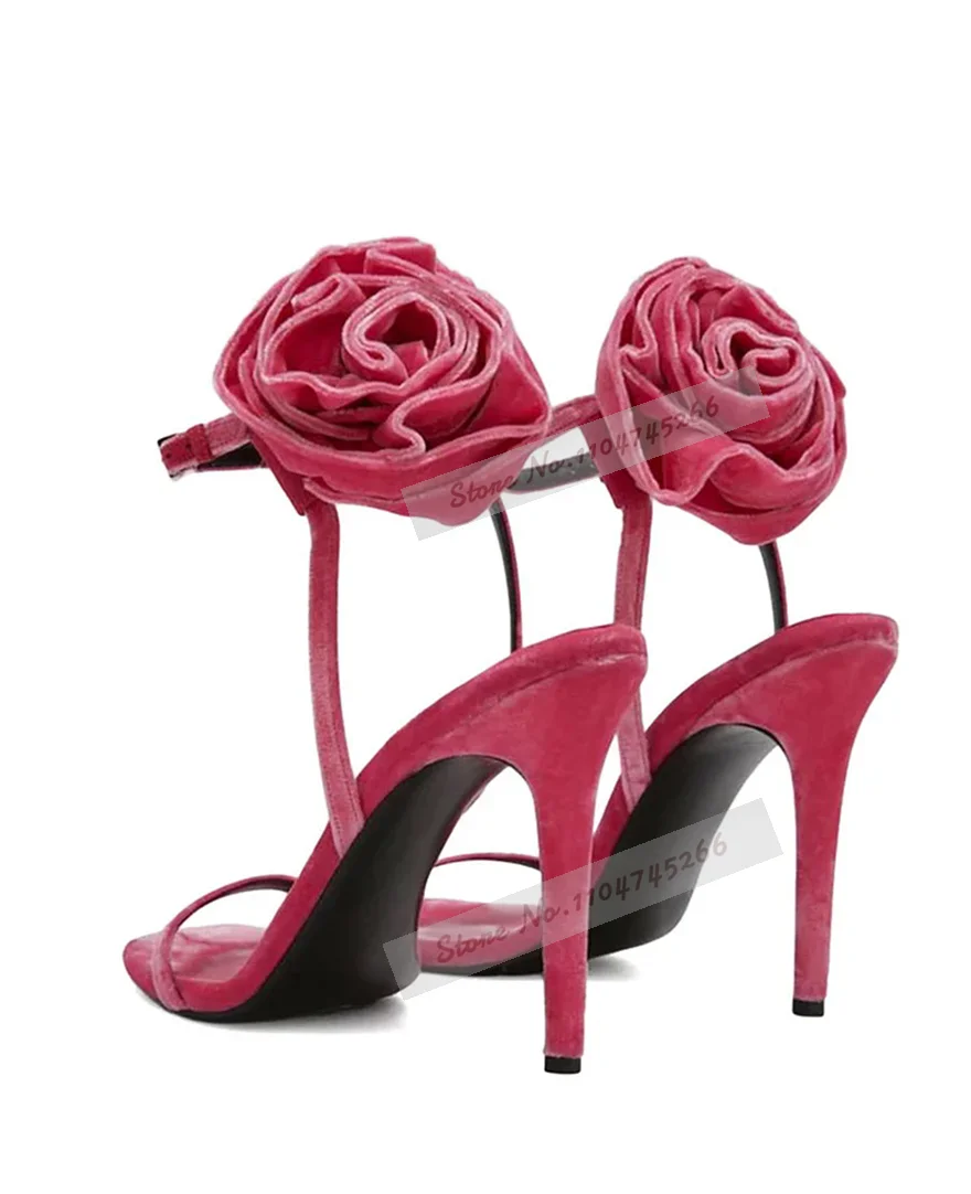 

Nice Turquoise Velvet Flowers Sandals Thin High Heel Wine Red Butterfly-Knot Dress Pumps Narrow Single Band Elegant Footwear