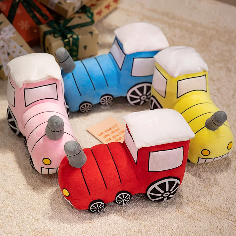

35/40cm Cartoon Little Train Plush Pillow Stuffed Blue Pink Red Yellow Transporation Cushion Back Support Plushie Decor Gift