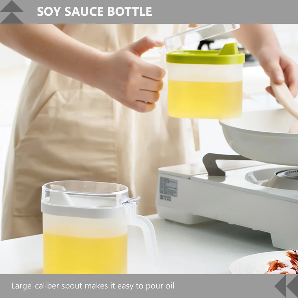

1Pcs Plastic Oil Can Soy Sauce Bottle Kitchen Tool Storage Transparent Body Large Spout Easy Pour Oil Container Removable Design
