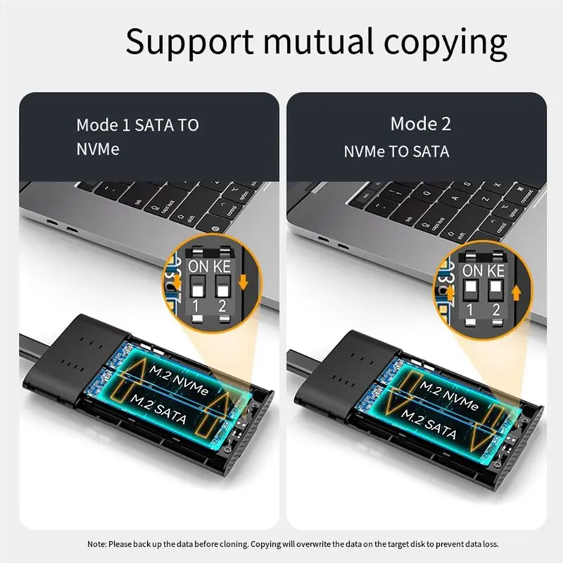 B04B-Dual Bay Hard Drive Enclosure For M. 2 Nvme/SATA SSD Tool-Free Offline Cloning USB-C 3.2 20 Gb/S Docking Station Cloner