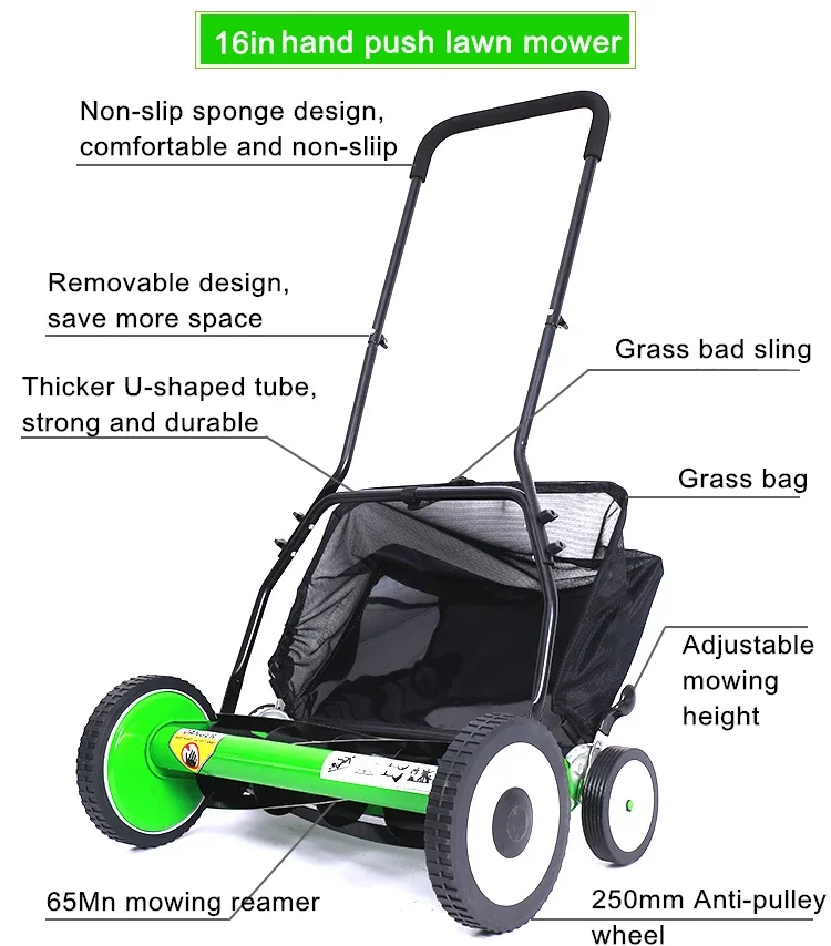 Garden tools 16in 4wheels  Hand Push Lawn Mower manual lawn mower