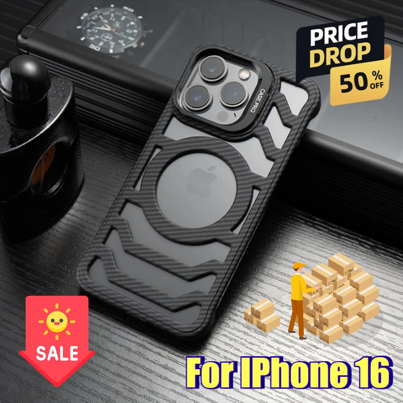 

For IPhone 16 Mobile Phone Case with Lens Holder Kevlar Carbon Fiber Pattern Protective Cover