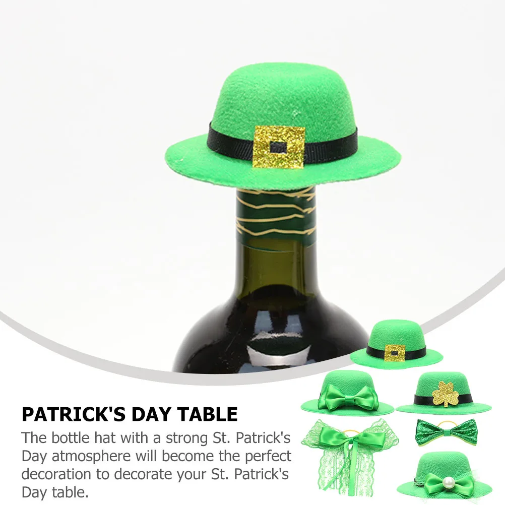 

1set 1Set Patrick'S Day Hat Decorations Party Supplies Festive Bow Tie Caps Wine Bottle Ornament Mini Bowknots Decorative