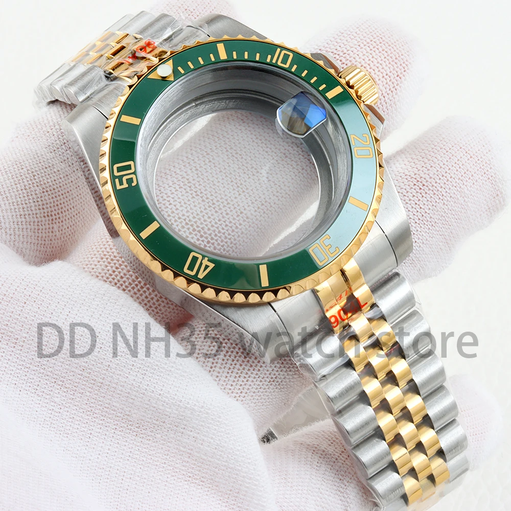 40 مللي متر NH35 ساعة حافظة الفولاذ المقاوم للصدأ الياقوت الزجاج ل SUB NH34 NH35 NH36 NH38 حركة اليوبيل/حزام المحار 10ATM مقاوم للماء