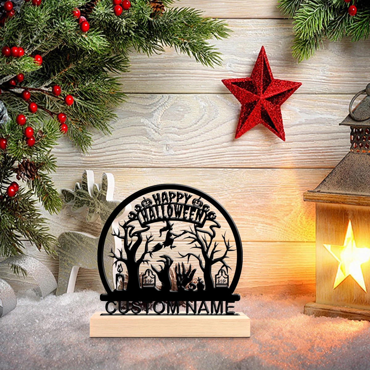 1pc Metal Art Desktop Decoration Customizable Name Equipped with Wooden Base Desktop Decorations,Office Decorations