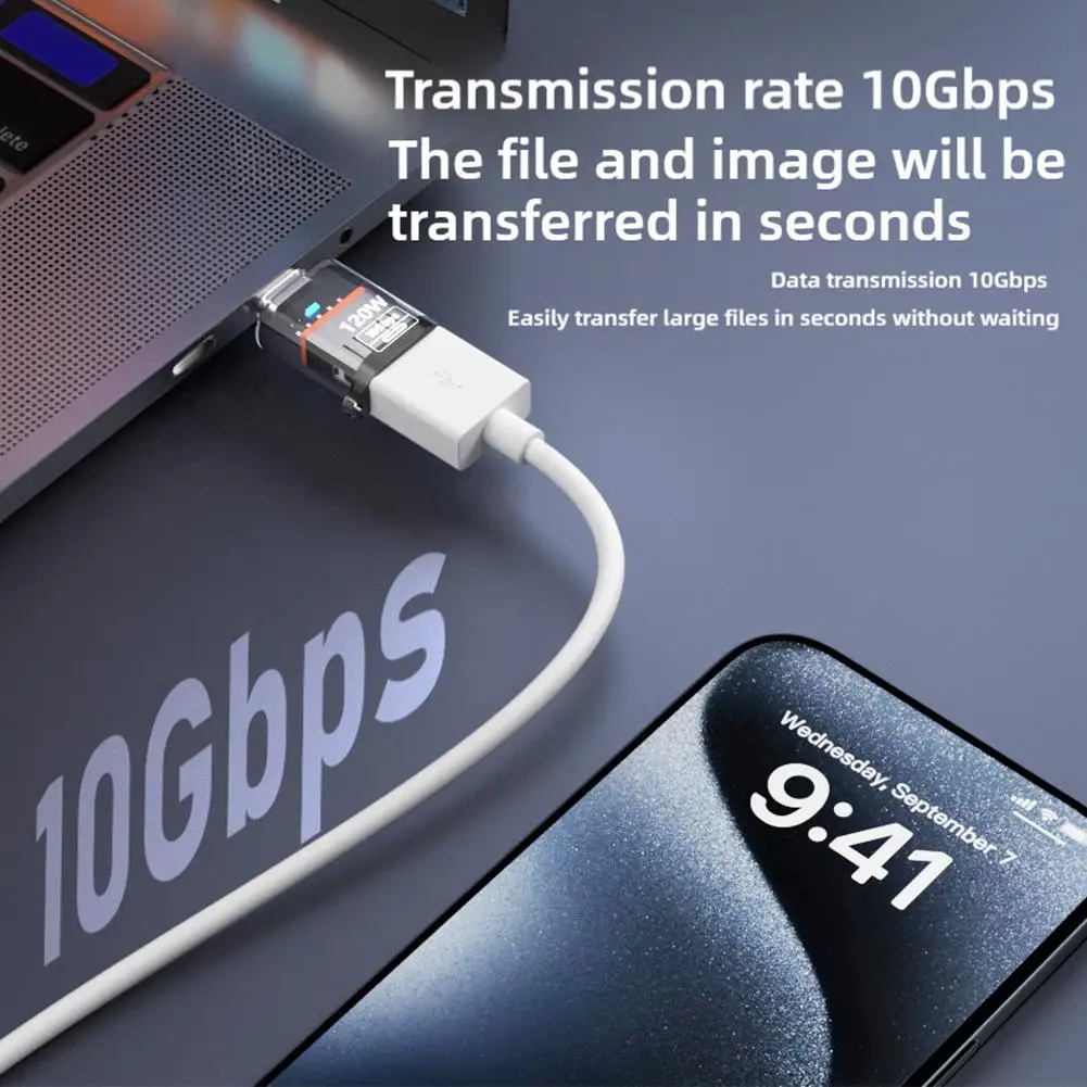 Прозрачный адаптер типа C «папа» на USB «мама», 120 Вт, адаптер для быстрой зарядки, высокоскоростная передача данных, аудио для IPhone