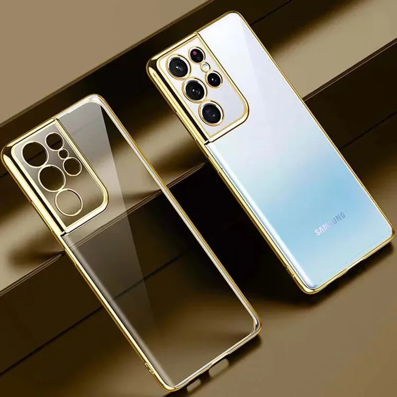 Luksusowe etui na telefon z powłoką galwaniczną do Samsung Galaxy S26 Edge S25 FE S24 S23 Ultra S22 Plus S21 FE Przezroczyste, miękkie etui