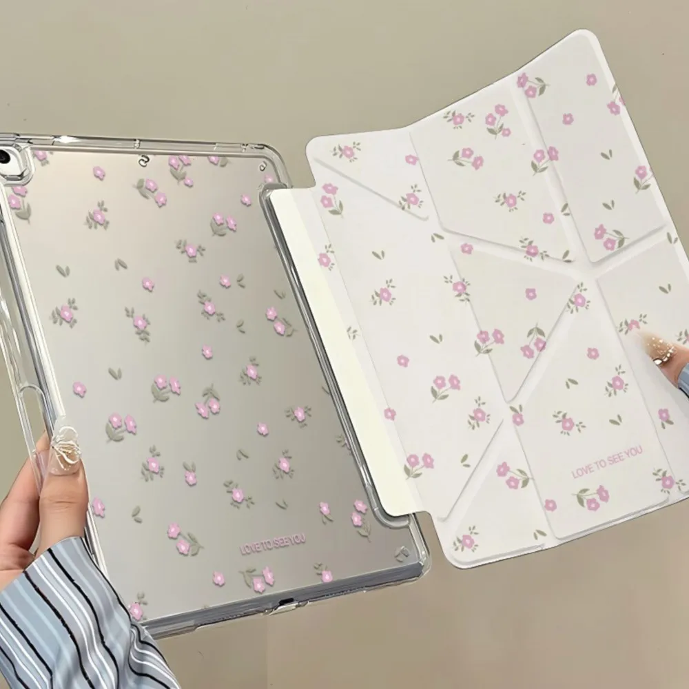 Y-Fold Edge High Clarity Tablet Case for Apple iPad Pro 11 2021/2022 Mini 6 8.3 with Pencil Holder Aesthetic Cute Ditsy Floral
