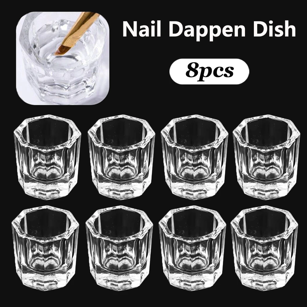 Nail Crystal Glass Nail Cup Acrylic Clear Small Octagonal Powder Liquid Nail Cup Nail Brush Cleaning Liquid Mixing Bowl Tool