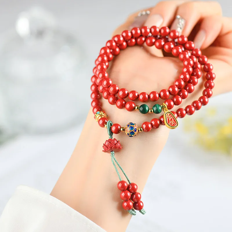 

Natural Ore High Content Imperial Sand Three-Circle Women Red Bead Bracelet