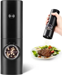 Electric Pepper Grinder or Salt Mill, Battery Powered Automatic Pepper Mill, Ceramic Grinder with Adjustable Coarseness