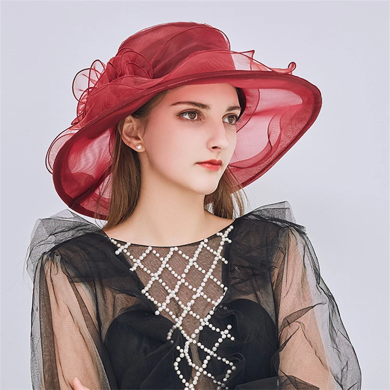 

Fashion Spring Summer Sun Hat For Women Elegant Wide Large Brim Hat Ladies Church Photograph Accessories With Big Flower