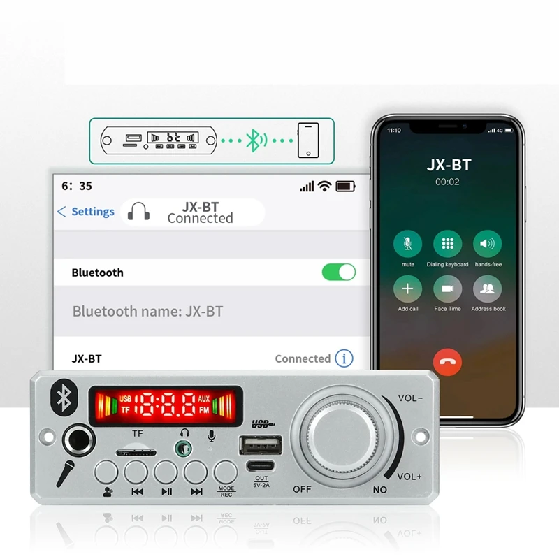 Bluetooth MP3 WAV Decoder Board 80W Amplifier Handsfree Car Audio Microphone USB TF FM Radio Mp3 Player Speaker DC 12V-ELEC
