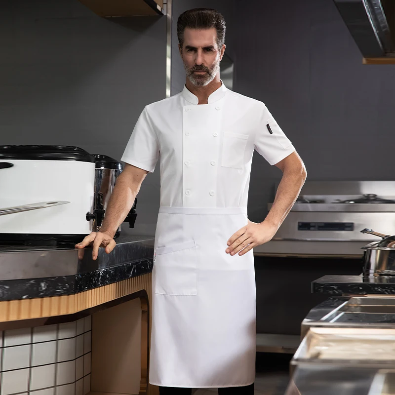 Hochwertige Kochuniform aus Baumwolle, Hotelküchenkleidung, Sommer-Kochhemd, Catering, Bäckerei, Café-Overall, zweireihige Kochjacke