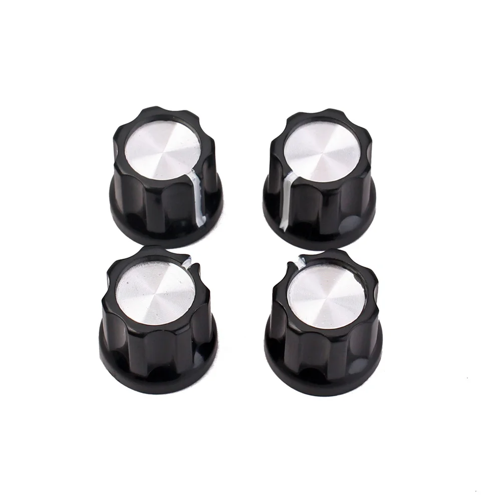 

4Pcs Black Silver Guitar Amp Knobs Vintage Plastic Control Potentiometer Knob for D-Type Shaft Bass Guitar Amplifier Replacement