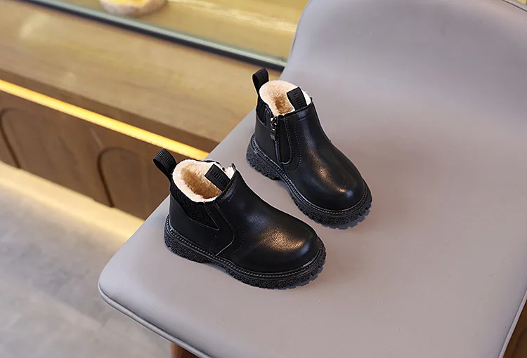 Winterstiefel für Jungen und Mädchen, modische Schneestiefel mit Reißverschluss, flauschig, warm, rutschfest, kurze Stiefel für Kinder, Lederschuhe für Kinder. – Detail 6