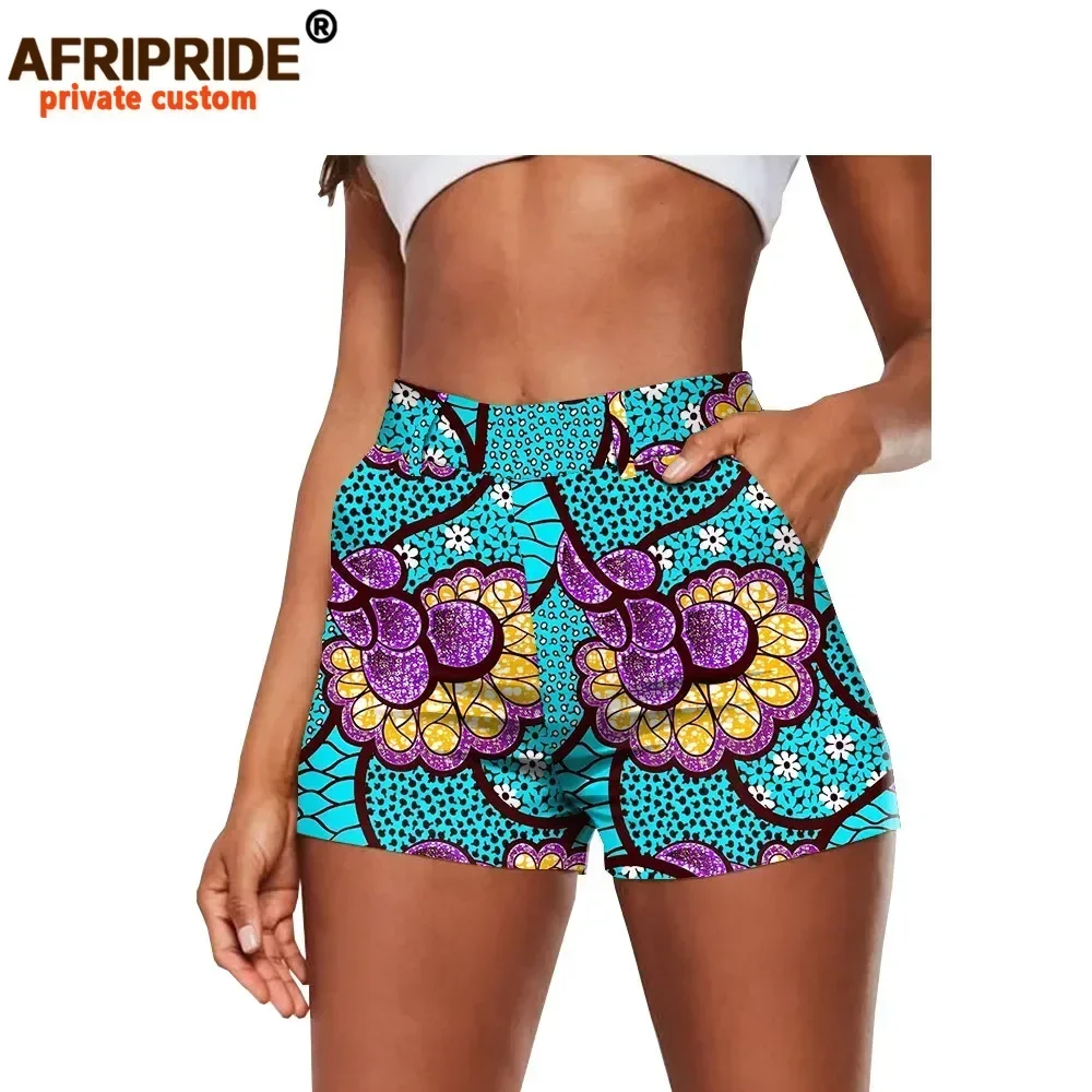 Pantalones cortos con estampado africano, moda de verano, pantalones cortos informales sexys de algodón de talla grande, ajustados, de cintura alta, Ankara Dashiki AFRIPRIDE A2021002