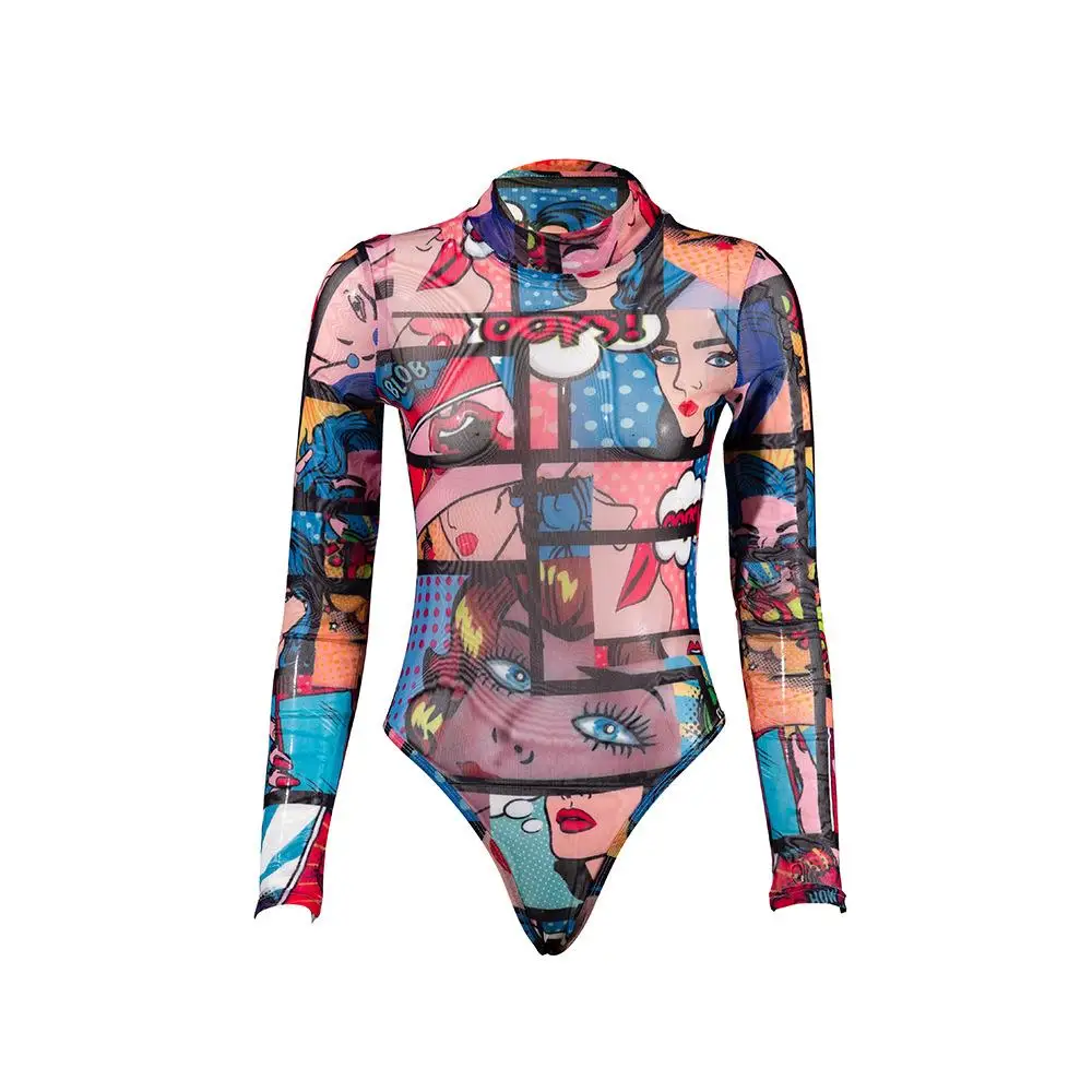 Body de Mujer con Estampado de Chica Picante de Temporada Primavera, Ajustado, Material Fino, Pantalones Largos de Cintura Media