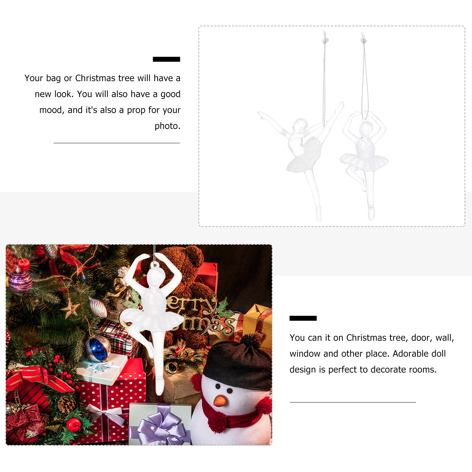 

2 Pcs Christmas Ballet Pendant Decorations Statue Picture Frame Ornaments for Tree